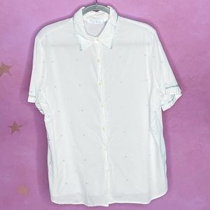 Lilly Wicket Vintage Embroidered Button Up Blouse Women’s Size Large